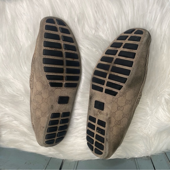 Gucci GG Logo Bamboo Horsebit Driving Loafers Size 12 Brown & Tan - Picture 6 of 9